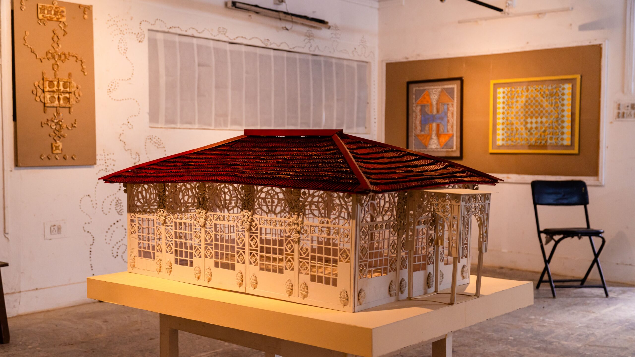 Explore this intricate art installation at a Santiniketan gallery, showcasing stunning craftsmanship.
